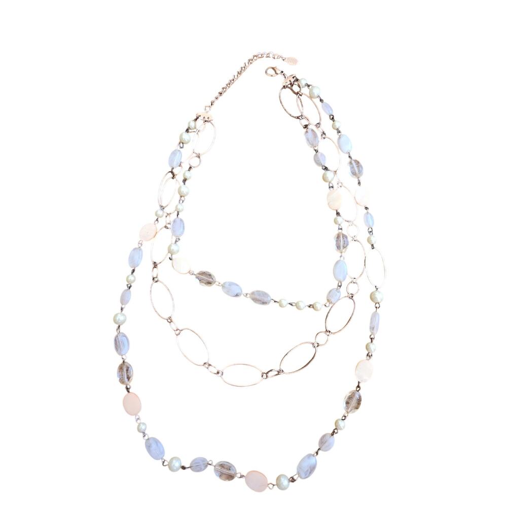 Bijoux Terner Multi Strand Necklace Copper Tone Beads Pearl Layered
